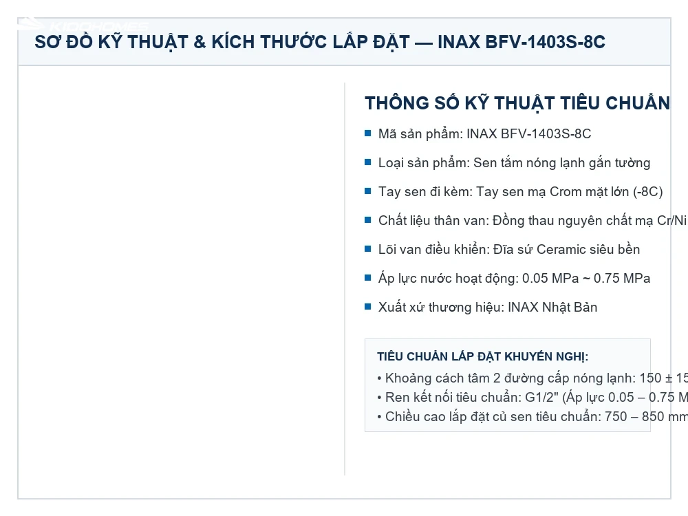 Bản vẽ kỹ thuật Sen tắm nóng lạnh INAX BFV-1403S-8C