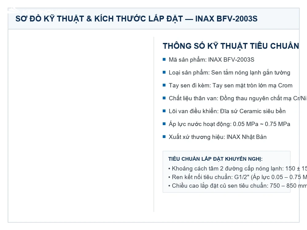 Bản vẽ kỹ thuật Sen tắm nóng lạnh INAX BFV-2003S