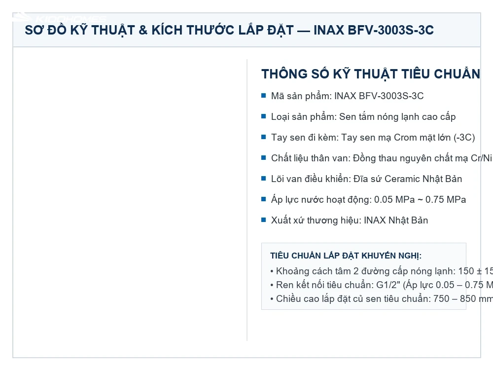 Bản vẽ kỹ thuật Sen tắm nóng lạnh INAX BFV-3003S-3C