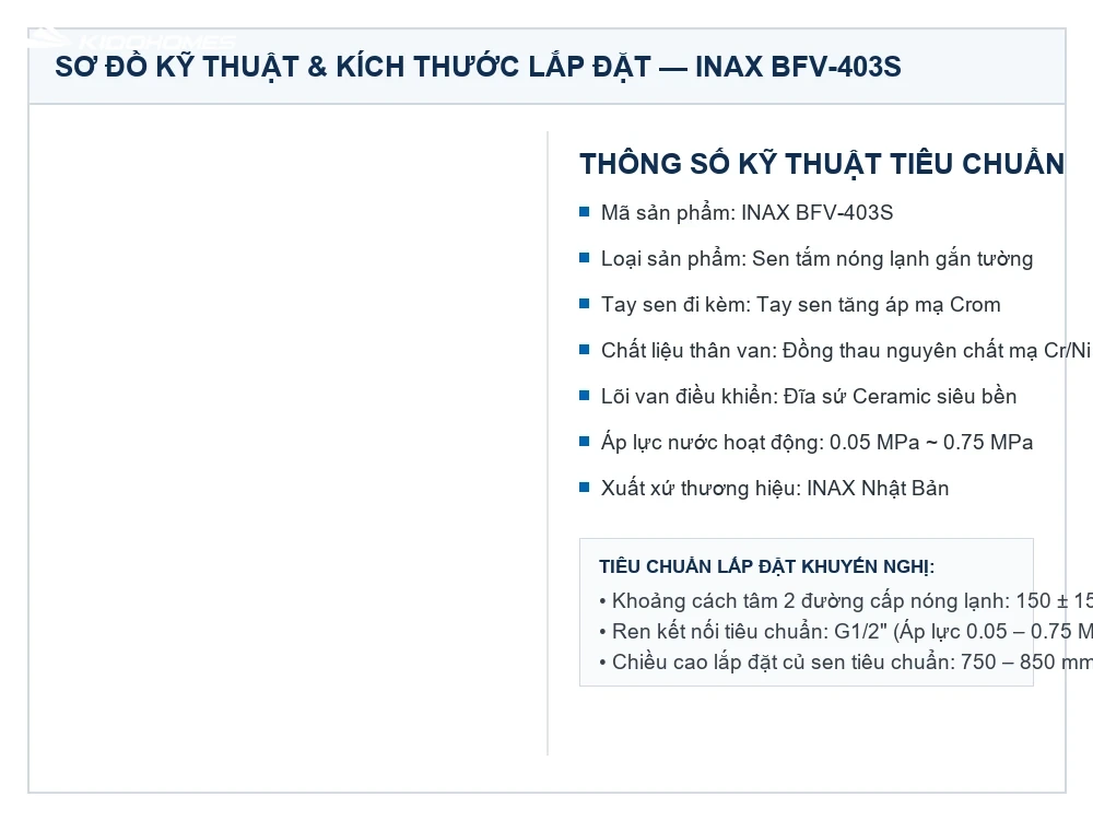 Bản vẽ kỹ thuật Sen tắm nóng lạnh INAX BFV-403S