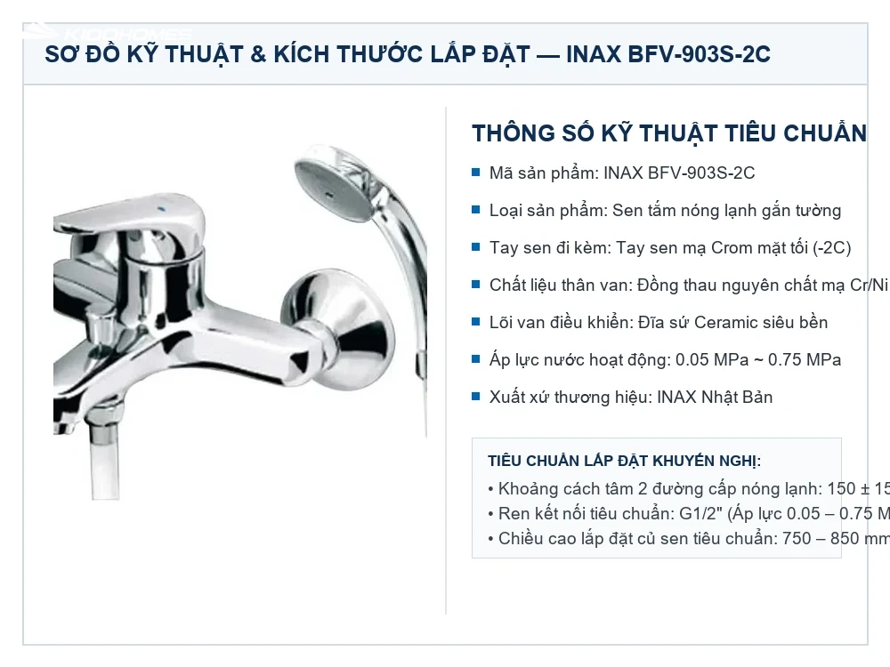 Bản vẽ kỹ thuật Sen tắm nóng lạnh INAX BFV-903S-2C