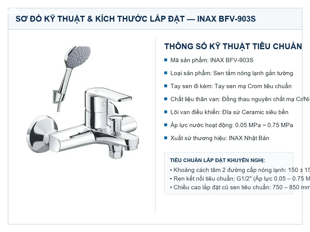 Bản vẽ kỹ thuật Sen tắm nóng lạnh INAX BFV-903S