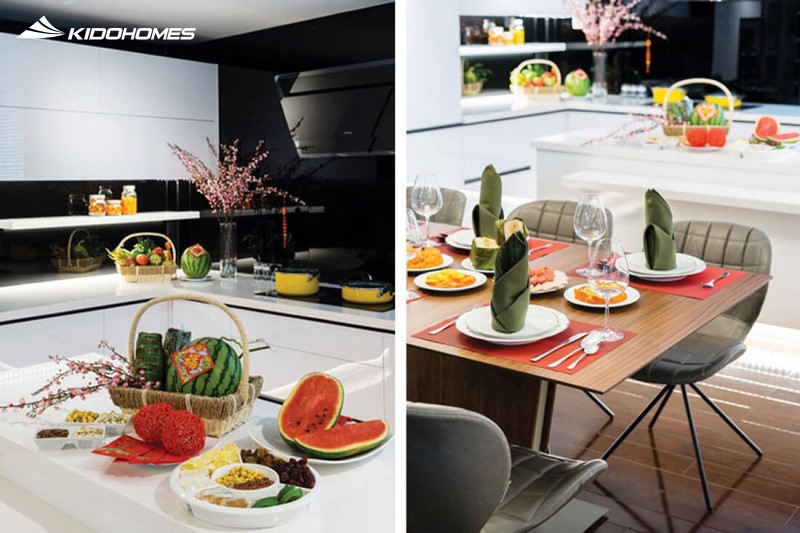 Gian bếp – nơi giữ “lửa” và tiền bạc: nên có thêm mâm ngũ quả, hoa tươi Gian bếp – nơi giữ “lửa” và tiền bạc