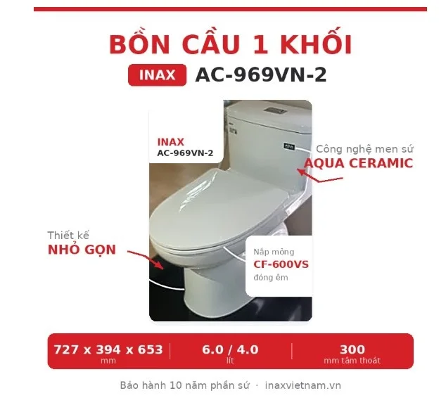 Bồn cầu 1 khối INAX AC-969VN-2: Lý do đáng mua trong tầm giá