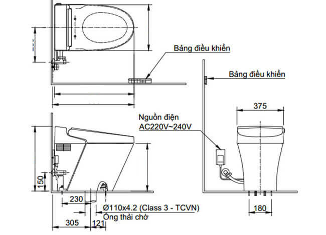Bản vẽ kỹ thuật Bồn cầu Inax Satis G AC-G216VN/BKG