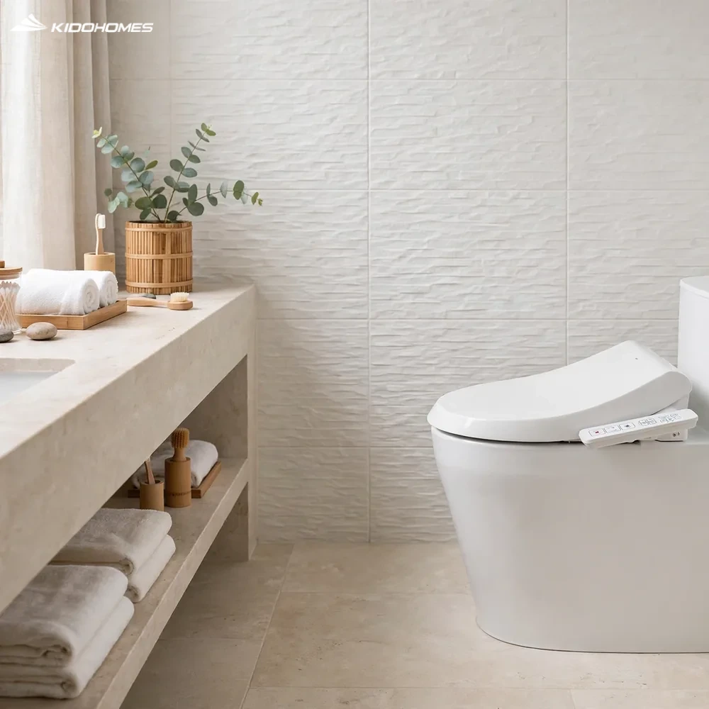 Bồn cầu INAX AC-1052+CW-H17VN 1 khối nắp rửa điện tử trong phòng tắm spa trắng thanh bình