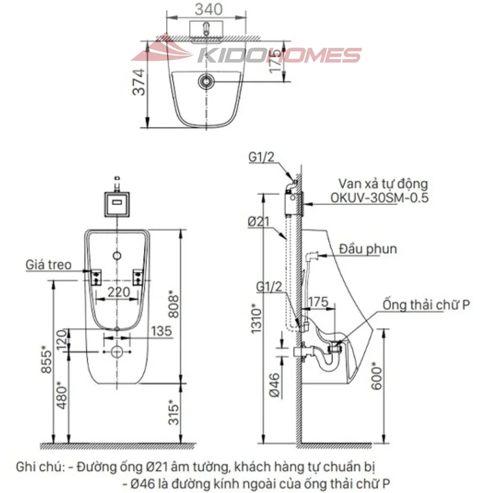 BỒN TIỂU NAM INAX AU-468VAC TREO TƯỜNG 0.5L CẤP ÂM 1 bồn tiểu nam AU-468VAC