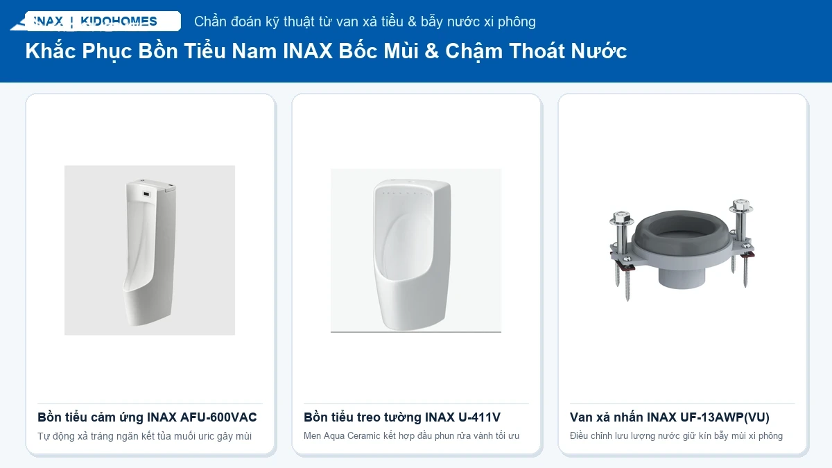 Bồn tiểu nam INAX bốc mùi và chậm thoát nước: 4 nguyên nhân từ van xả và cách khắc phục tại chỗ