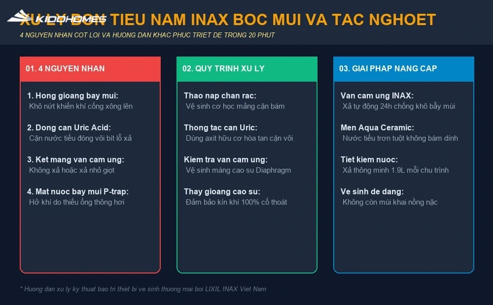 Khắc phục triệt để bồn tiểu nam INAX bốc mùi khai và thoát nước chậm