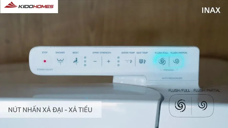 Hướng dẫn sử dụng bồn cầu thông minh Inax, nắp bồn cầu thông minh Inax toàn diện 3 Các chức năng cơ bản trên bồn cầu thông minh INAX: xả đại và xả tiểu