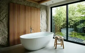 Không gian phòng tắm Master với bồn tắm INAX cao cấp - Bồn tắm INAX