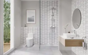 Phối cảnh kiến trúc phòng tắm hiện đại sử dụng thiết bị INAX - Combo thiết bị vệ sinh INAX