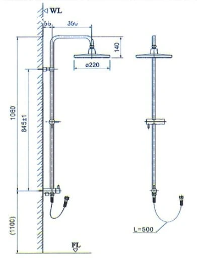 Bản vẽ kỹ thuật Cây sen tắm kết hợp củ sen INAX BFV-CL2