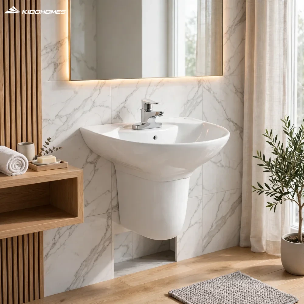 Phối cảnh phòng tắm khách sạn với bộ chậu INAX chân lửng L-288VC treo thoáng sàn