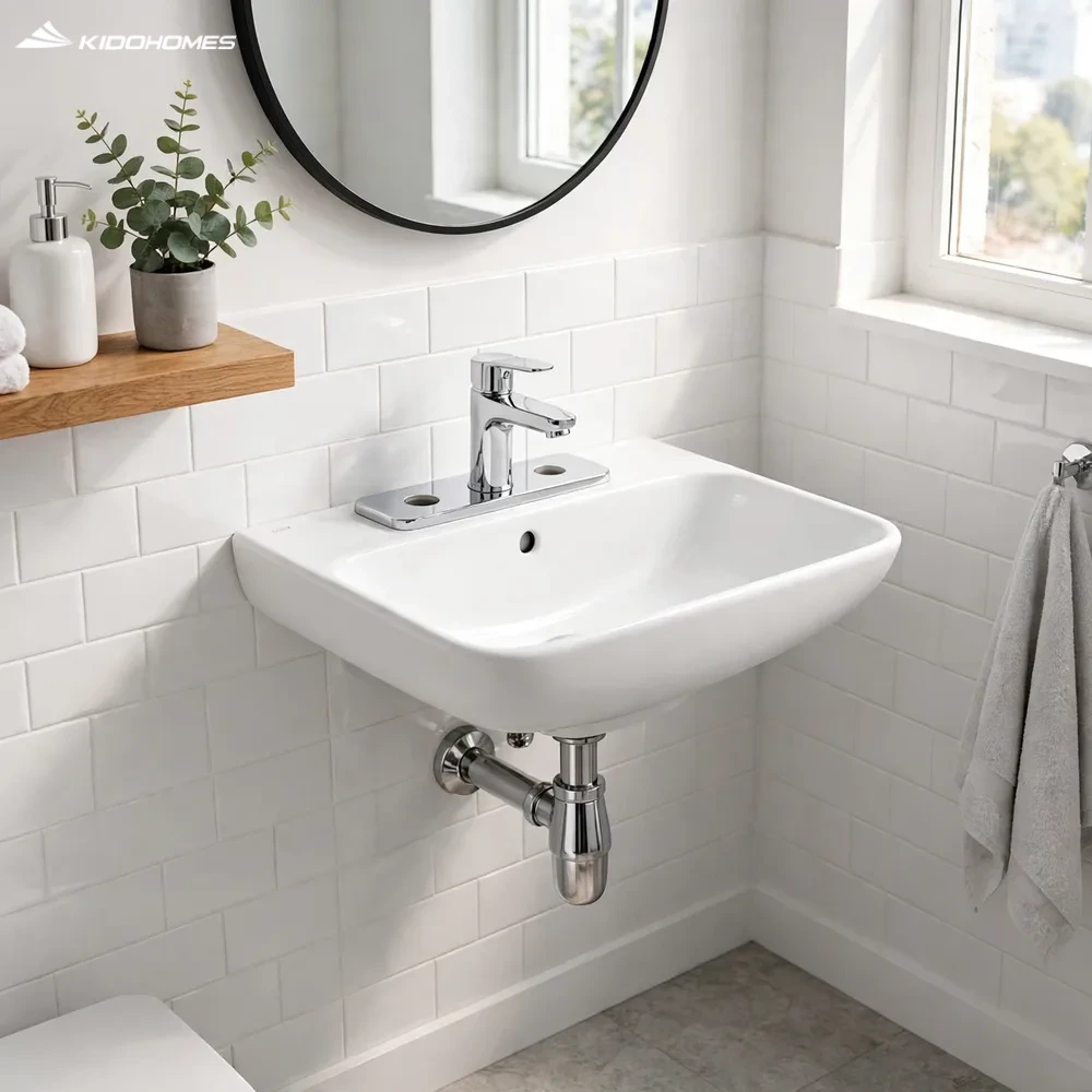 Phối cảnh phòng tắm với chậu lavabo treo tường INAX AL-289VEC và chân lửng L-288VC