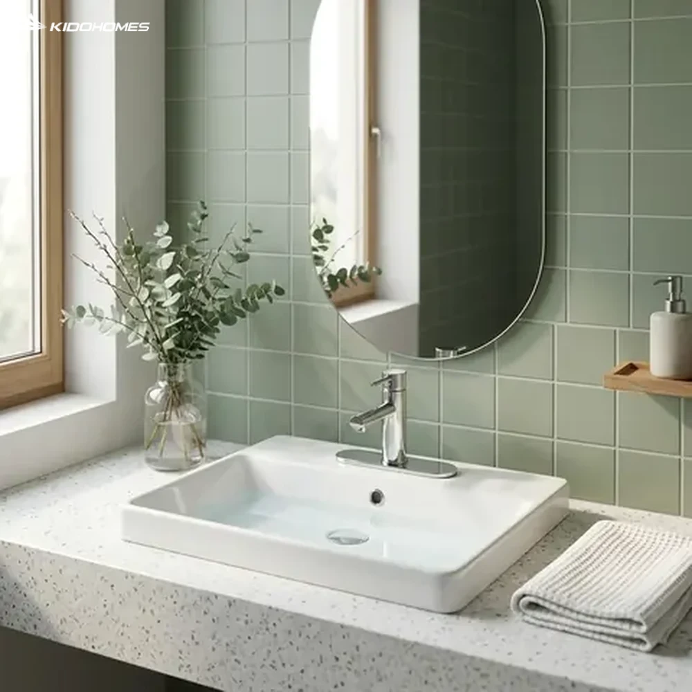 Chậu rửa mặt INAX L-2397VEC Dương vành 3 lỗ lắp đặt trong phòng tắm hiện đại