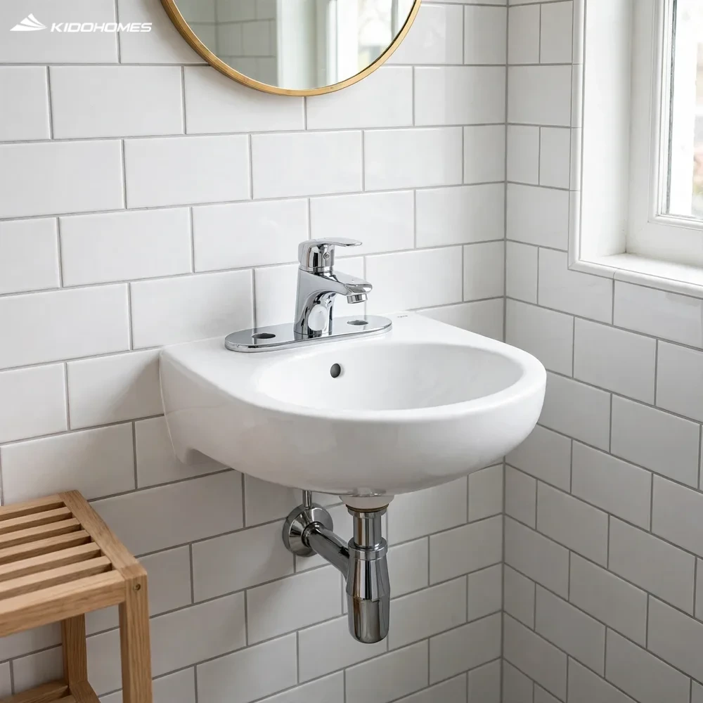 Phối cảnh phòng tắm khách với chậu lavabo treo tường INAX L-282VEC