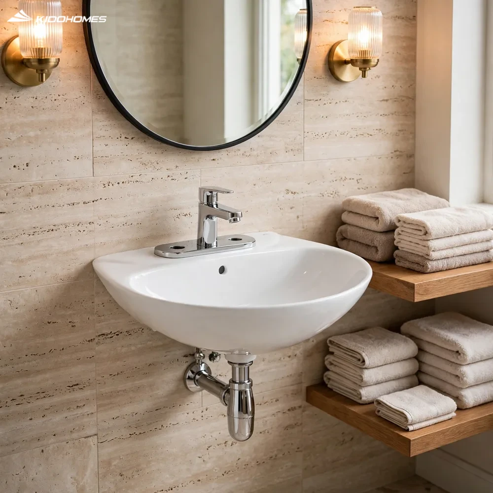 Phối cảnh phòng tắm khách sạn với chậu lavabo treo tường INAX L-285VEC