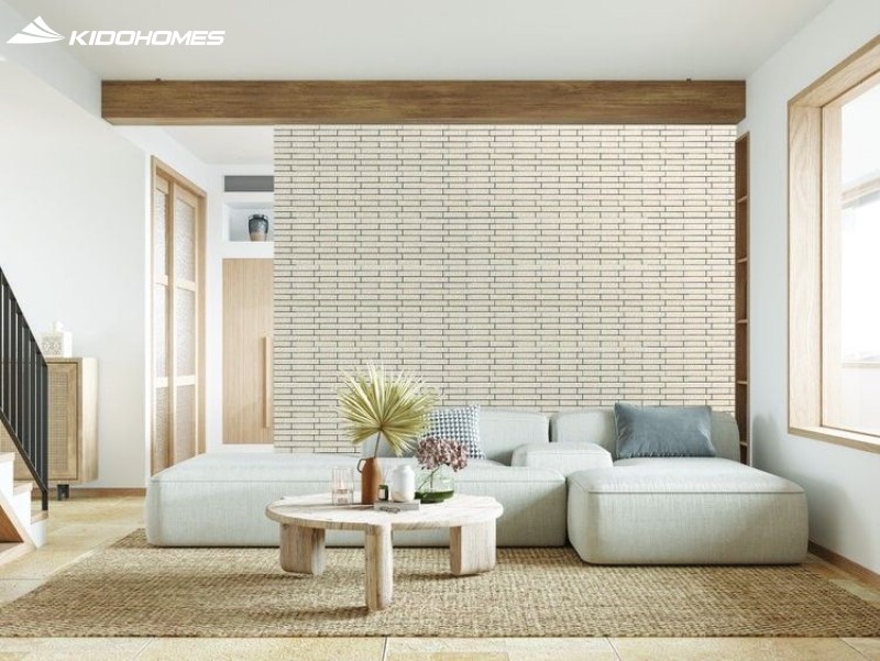 Ứng dụng gạch thẻ ốp tường vào phòng khách