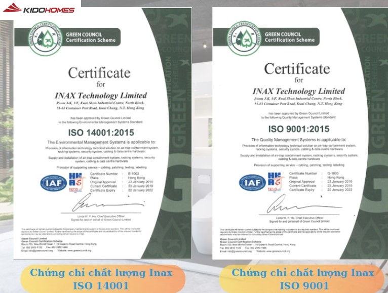 Các chứng chỉ chất lượng của thiết bị vệ sinh Inax