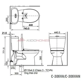 Bản vẽ kỹ thuật của bồn cầu INAX C-306VA
