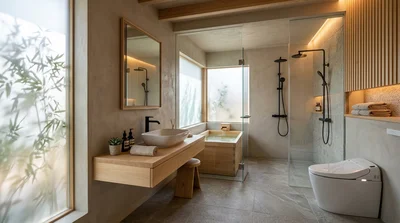 Không gian phòng tắm phong cách Nhật Bản sang trọng với thiết bị vệ sinh INAX cao cấp