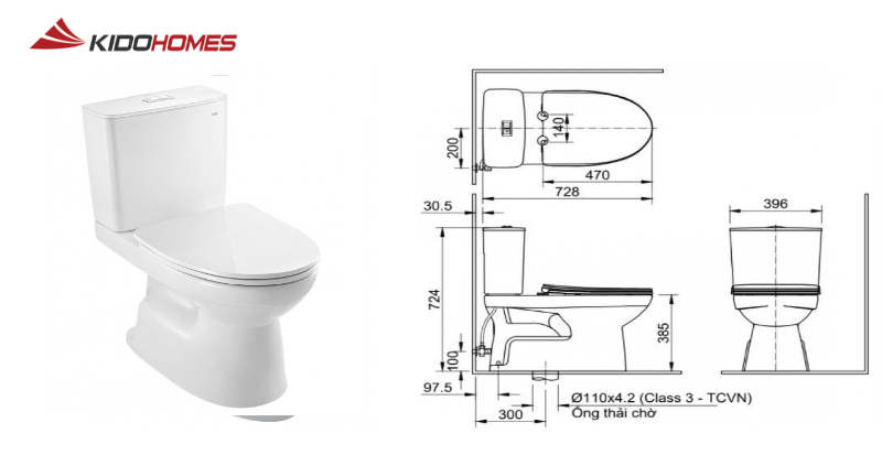 Kích thước bồn cầu Inax 2 khối Kích thước bồn cầu Inax 2 khối