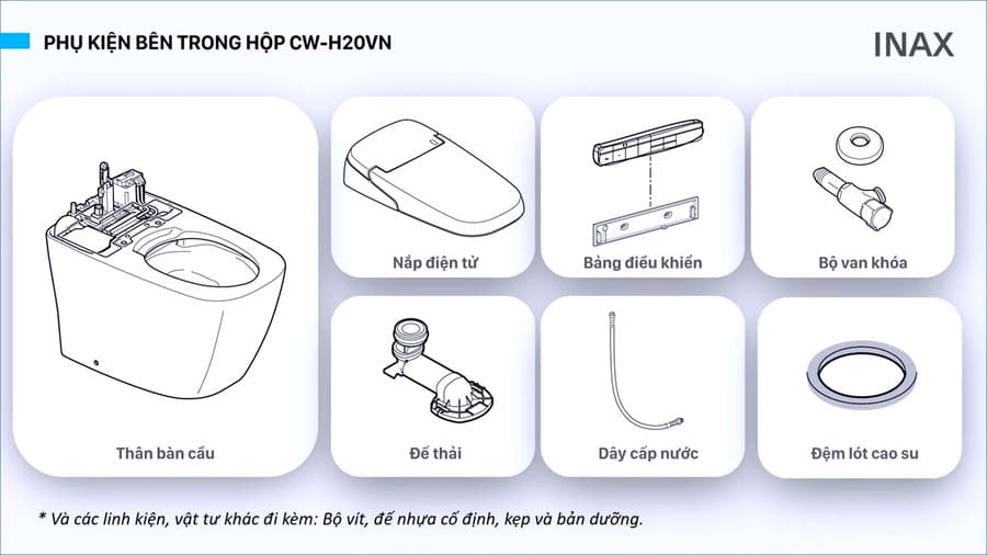 Các thiết bị, phụ kiện có trong bồn cầu thông minh Inax Các thiết bị, phụ kiện có trong bồn cầu thông minh Inax
