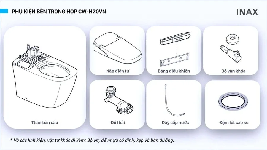 Các thiết bị, phụ kiện có trong bồn cầu thông minh Inax