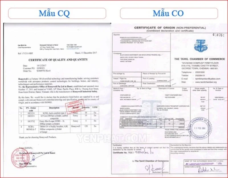 Mẫu giấy chứng nhận CO CQ Mẫu giấy chứng nhận CO CQ