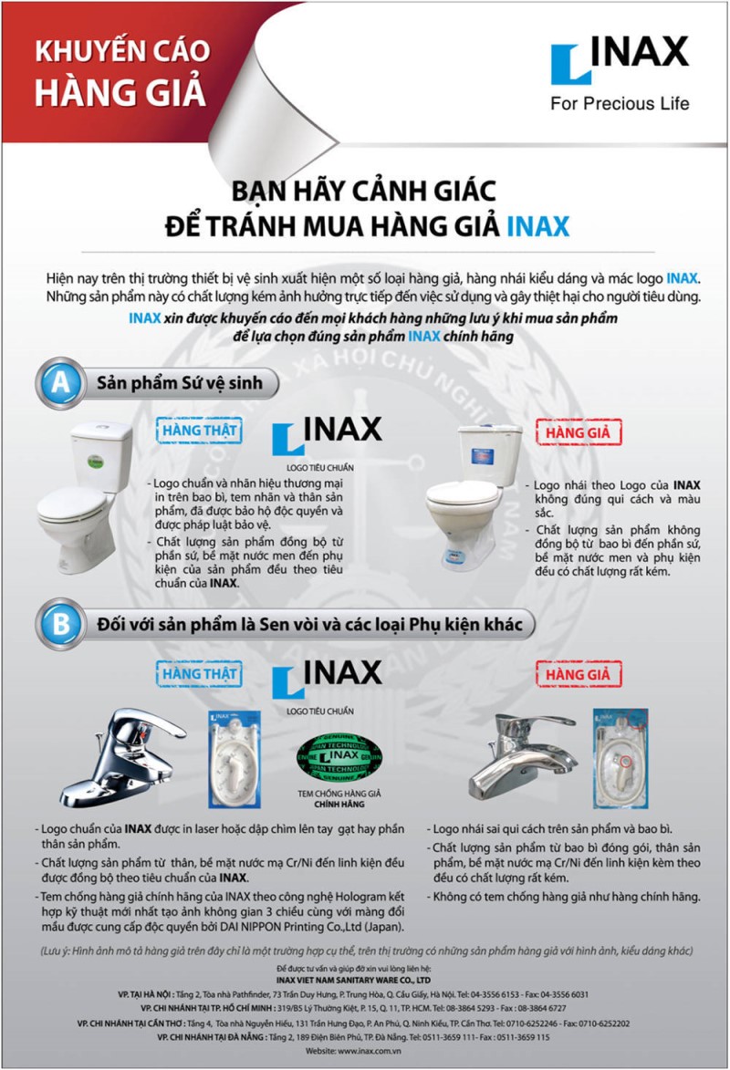 Cách nhận biết thiết bị vệ sinh Inax thật hay giả