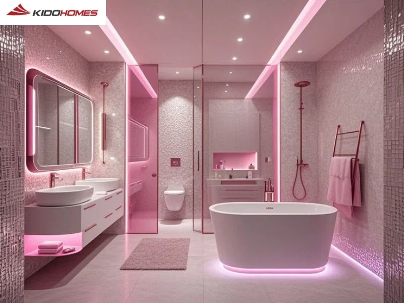 Năm 2025, phòng tắm màu hồng trở thành lựa chọn nổi bật trong thiết kế nội thất hiện đại