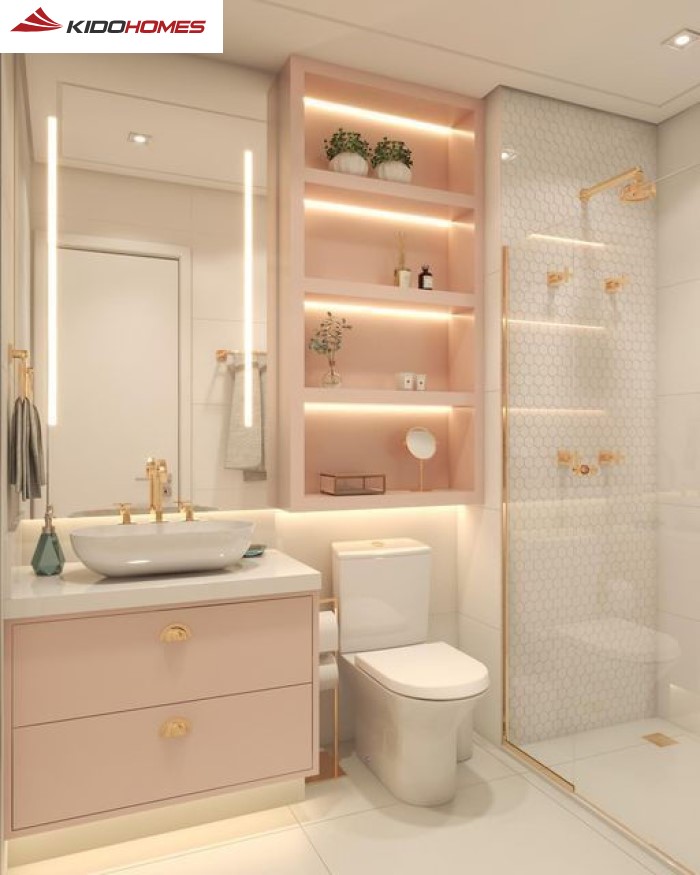 Phòng tắm màu hồng tối giản lấy hồng pastel làm điểm nhấn nhẹ nhàng Phòng tắm màu hồng tối giản lấy hồng pastel làm điểm nhấn nhẹ nhàng