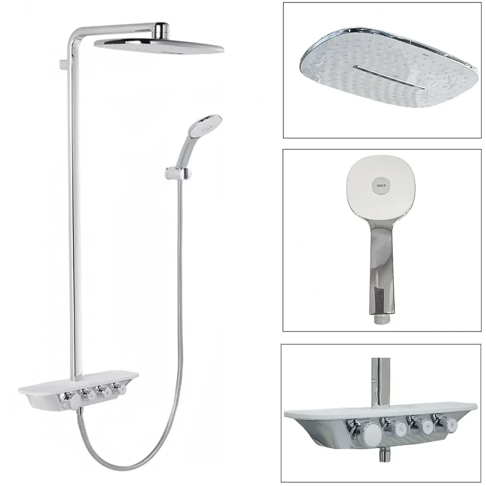 Chi tiết sen cây INAX BFV-655T bát sen trần 250 x 400 mm, tay sen và thân trắng sứ làm khay để đồ