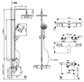 Bản vẽ kỹ thuật Sen cây tắm nhiệt độ INAX BFV-3415T-8C