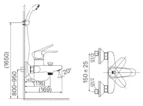 Bản vẽ kỹ thuật Sen tắm nóng lạnh INAX BFV-1113S-1C