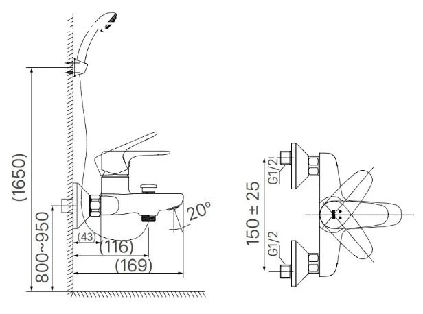 Bản vẽ kỹ thuật Sen tắm nóng lạnh INAX BFV-1113S-1C