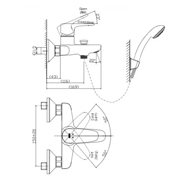 Bản vẽ kỹ thuật Sen tắm nóng lạnh INAX BFV-1113S-4C