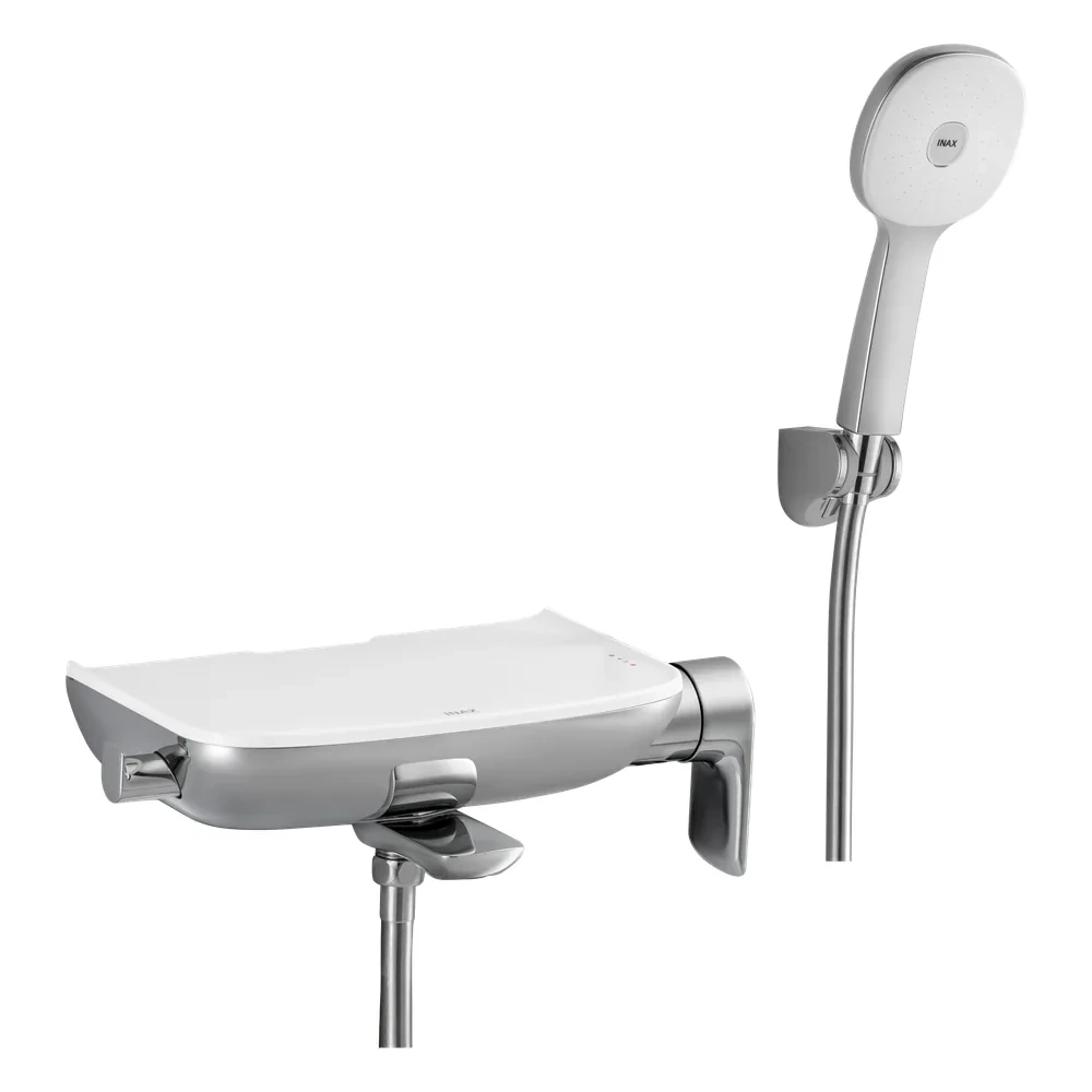 Ảnh sản phẩm bộ sen tắm INAX BFV-613S kiểu dáng tròn bo, bề mặt thân vòi trắng sứ và tay sen tăng áp trắng