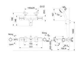 Bản vẽ kỹ thuật Sen tắm nhiệt độ INAX BFV-3413T-7C