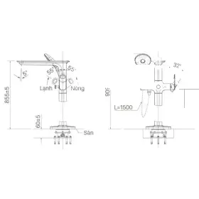 Bản vẽ kỹ thuật Sen xả bồn tắm đặt sàn INAX BFV-656S