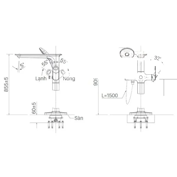 Bản vẽ kỹ thuật Sen xả bồn tắm đặt sàn INAX BFV-656S