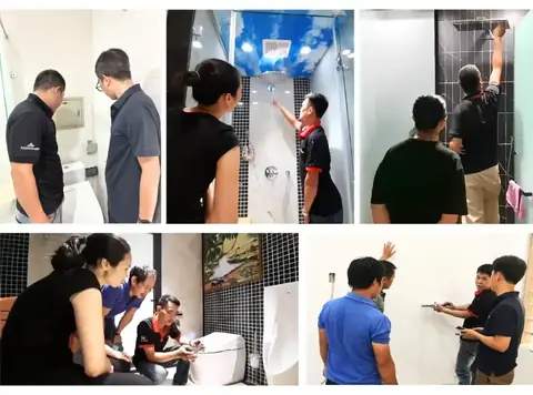 Kỹ thuật viên Kidohomes hướng dẫn sử dụng sản phẩm sau lắp đặt