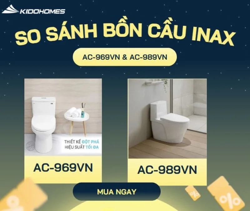 Bồn cầu INAX 969 và 989 đều là bồn cầu 1 khối, men Aqua Ceramic, xả xoáy mạnh
