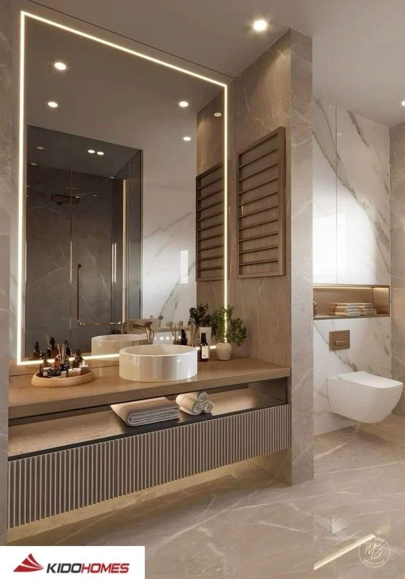 Sử dụng gương đèn led làm điểm nhấn và ánh sáng phụ trợ cho không gian phòng tắm Sử dụng gương đèn led làm điểm nhấn và ánh sáng phụ trợ cho không gian phòng tắm