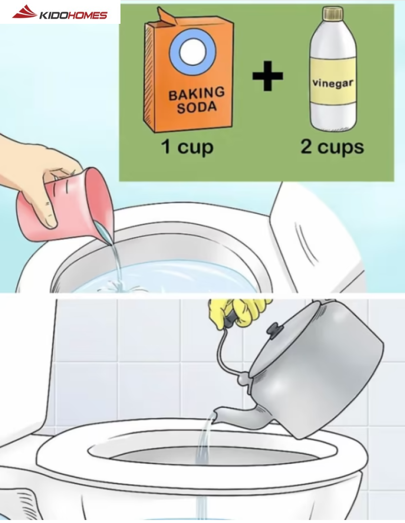 Cách thông tắc bồn cầu Inax bằng nước nóng, baking soda và giấm Cách thông tắc bồn cầu Inax bằng nước nóng, baking soda và giấm
