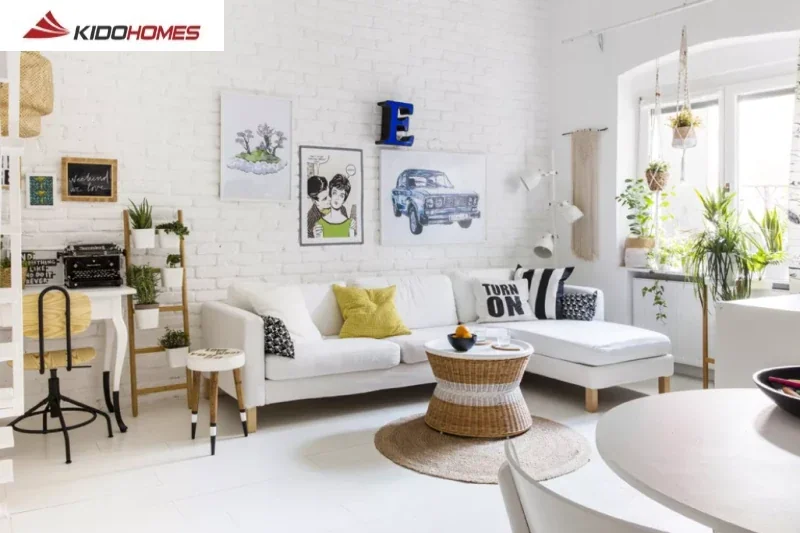 Trang trí tranh ảnh và cây xanh cho phòng khách nhỏ