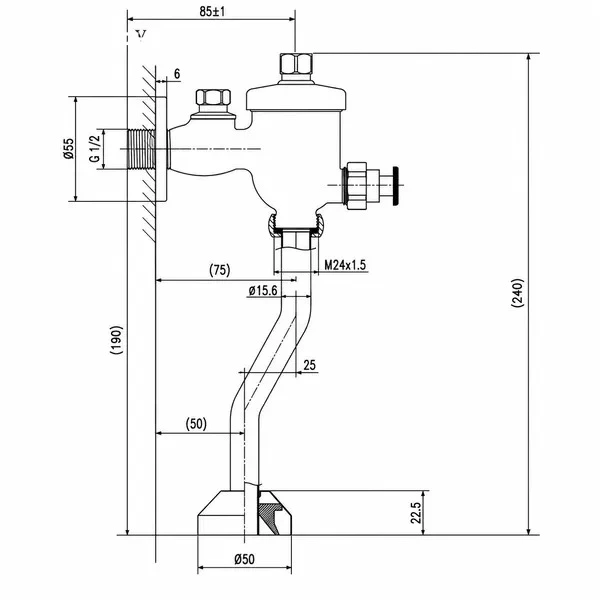 Van xả bồn tiểu INAX UF-8V (UF-6V) Xả nhấn ống cong