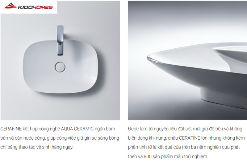Gốm sứ Cerafine dễ dàng vệ sinh nhờ công nghệ phủ bề mặt Aqua Ceramic