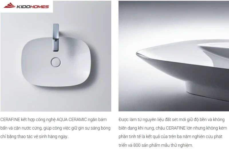 Gốm sứ Cerafine dễ dàng vệ sinh nhờ công nghệ phủ bề mặt Aqua Ceramic